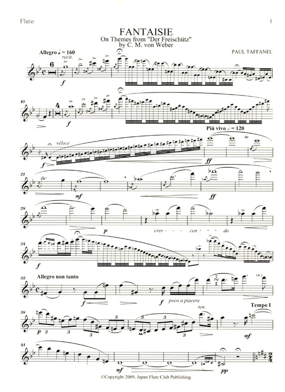 Paul Taffanel【Fantaisie】on Themes from Carl Maria von Weber's opera , Der Freischütz for Flute & Piano