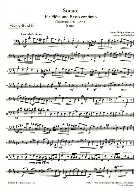 Telemann【Sonate , h-moll】für Flöte und Basso continuo Telemann【Sonate , h-moll】für Flöte und Basso continuo