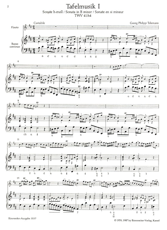 Telemann【Sonate (Solo) h-moll , TWV 41: h4】für Flöte und Basso continuo , Tafelmusik Ⅰ Telemann【Sonate (Solo) h-moll , TWV 41: h4】für Flöte und Basso continuo , Tafelmusik Ⅰ