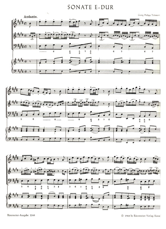 G.P. Telemann【Methodische Sonaten in E-dur , B-dur】für Querflöte oder Violine und Basso continuo
