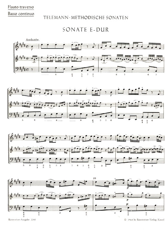 G.P. Telemann【Methodische Sonaten in E-dur , B-dur】für Querflöte oder Violine und Basso continuo