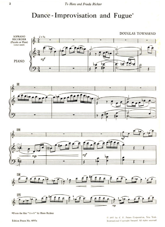 Townsend【Dance-Improvisation and Fugue】for Soprano Recorder (Piccolo or Flute) and Piano