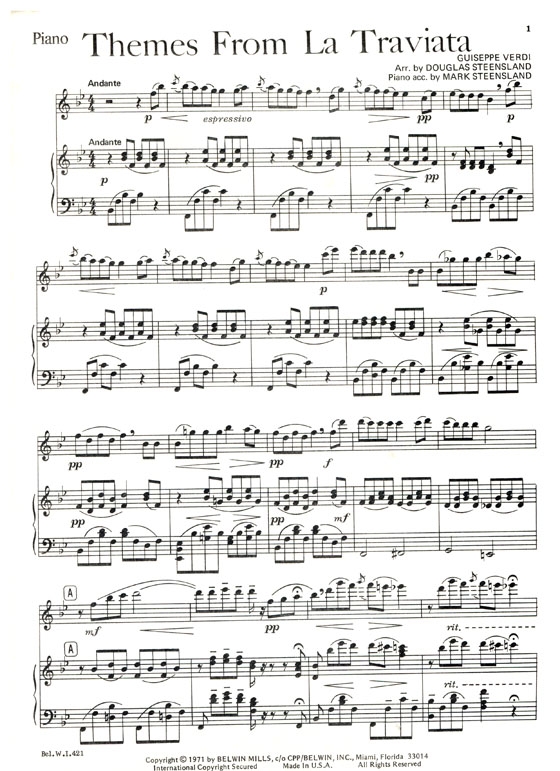 Verdi【Themes from La Traviata】Flute Solo with Piano Accompaniment