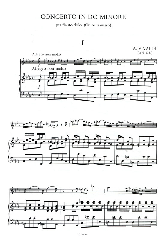 Vivaldi【Concerto in Do Minore , RV 441】per Flauto Dolce (Flauto Traverso), Archi e Cembalo