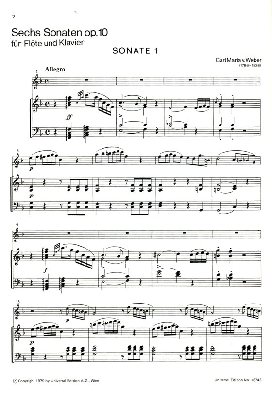 Carl Maria v. Weber【Sechs Sonaten , Op. 10 , Sonate 1-3】für Flöte und Klavier , Band Ⅰ