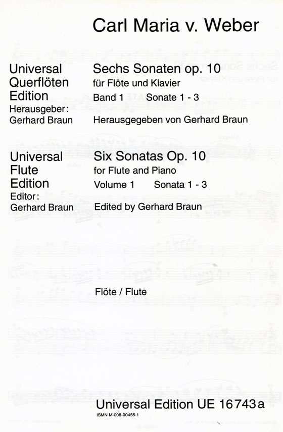 Carl Maria v. Weber【Sechs Sonaten , Op. 10 , Sonate 1-3】für Flöte und Klavier , Band Ⅰ