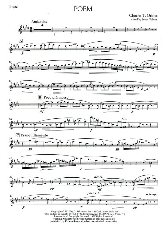 Charles T. Griffes【Poem】for Flute and Piano Charles T. Griffes【Poem】for Flute and Piano