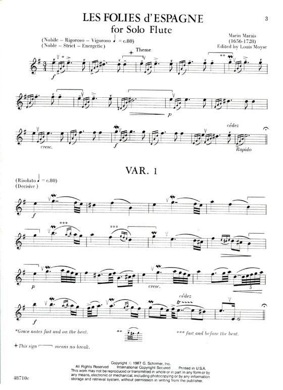 Marin Marais【Les Folies d'Espagne】for Solo Flute