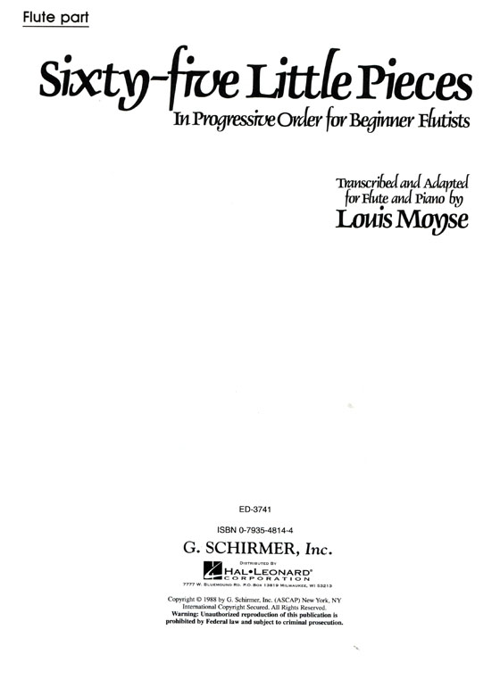 【Sixty-five Little Pieces】in Progressive Order for Beginner Flutists Transcribed and adapted for Flute & Piano