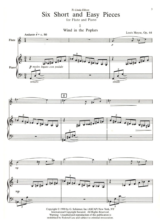 Louis Moyse【Six Short and Easy Pieces, Op. 44】for Flute and Piano