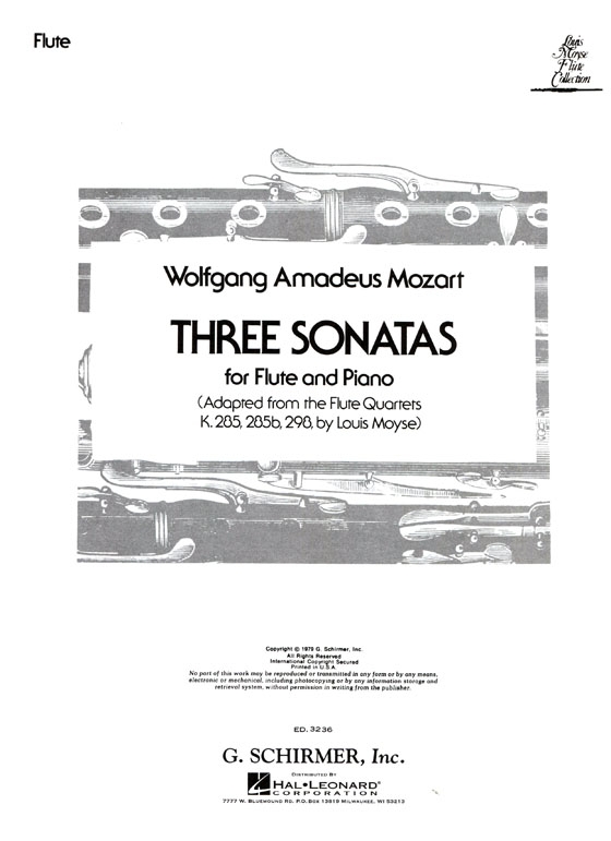 Wolfgong Amadeus Mozart【Three Sonatas , K285 ,K 285b ,K 298】for Flute and Piano