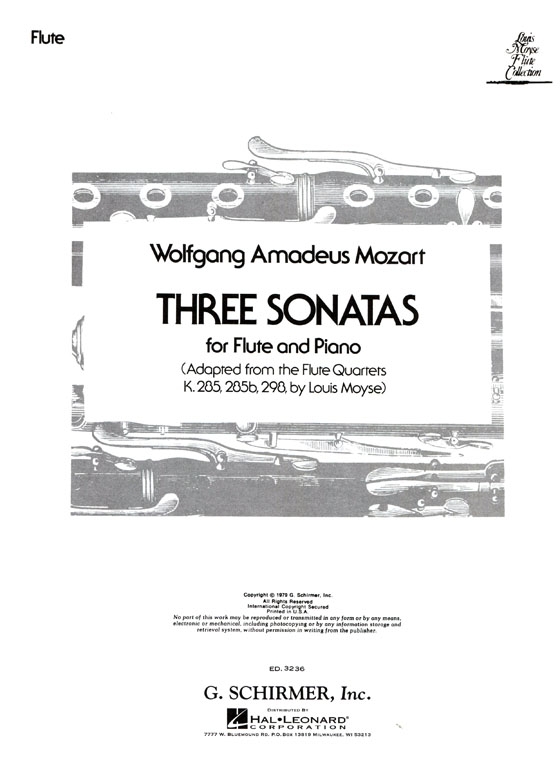 Wolfgong Amadeus Mozart【Three Sonatas , K285 ,K 285b ,K 298】for Flute and Piano