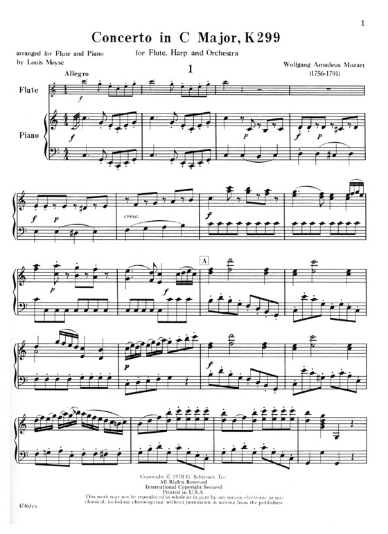 Wolfgong Amadeus Mozart【Concerto in C Major , K 299】for Flute and Piano Wolfgong Amadeus Mozart【Concerto in C Major , K 299】for Flute and Piano