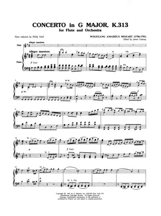 Wolfgong Amadeus Mozart【Concerto in G Major, K 313】for Flute and Piano Wolfgong Amadeus Mozart【Concerto in G Major, K 313】for Flute and Piano