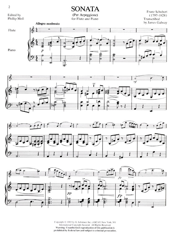 Franz Schubert【Sonata , Per Arpeggione】Transcribed for Flute and Piano