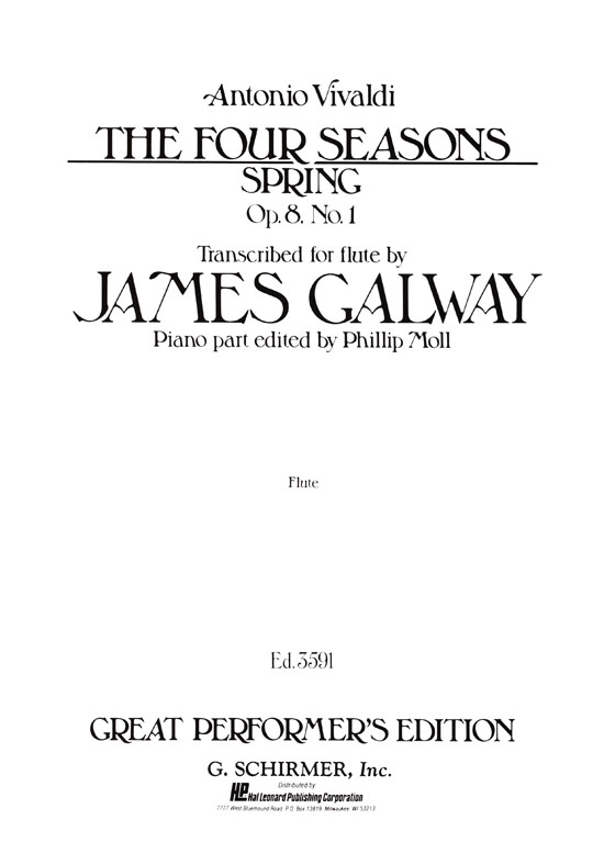 Antonio Vivaldi【The Four Seasons , Spring , Op. 8 , No. 1】Transcribed for Flute and Piano