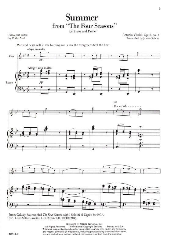 Antonio Vivaldi【The Four Seasons , Summer , Op. 8 , No. 2】Transcribed for Flute and Piano