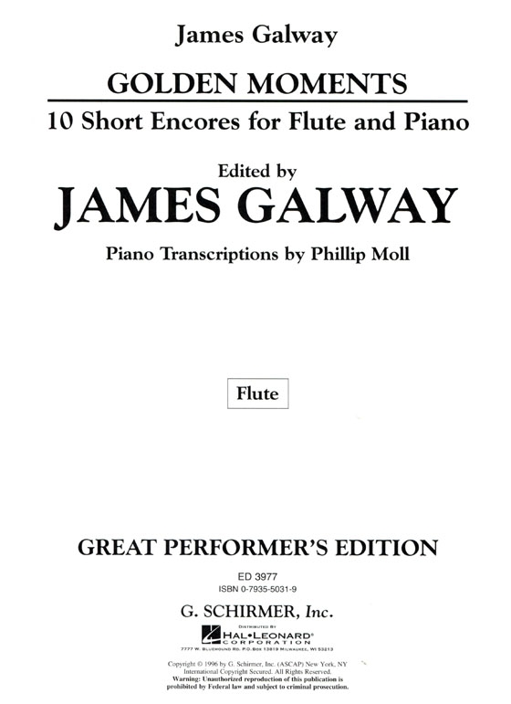 James Galway【Golden Moments】10 Short Encores for  Flute and Piano