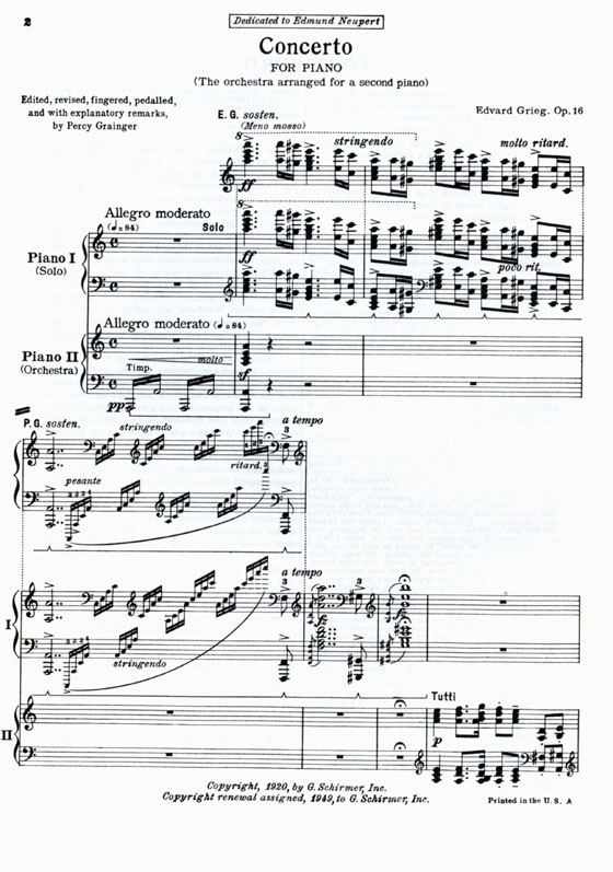 Grieg【Concerto in A Minor , Op. 16】for the Piano , 2 Pianos / 4 Hands