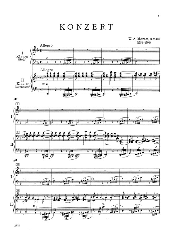 Mozart【Piano Concerto No. 20 in D Minor , K. 466】for Two Pianos / Four Hands