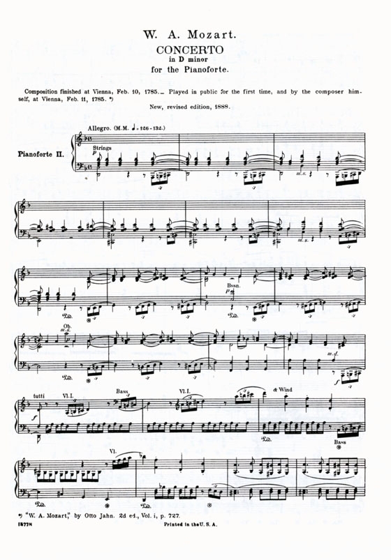 Mozart【Concerto No. 20 in D Minor , K. 466】for the Piano ,Two-Piano Score