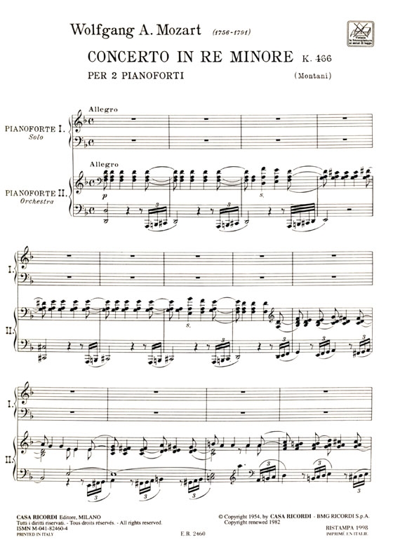 Mozart【Concerto in Re Minore , K. 466】per 2 Pianoforti