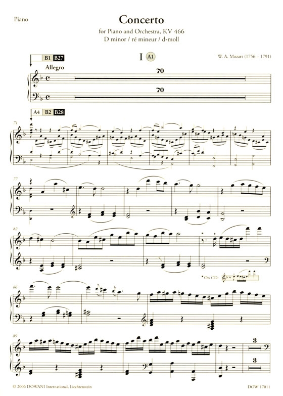W.A. Mozart【CD+樂譜】Concerto for Piano and Orchestra , KV 466 , D minor W.A. Mozart【CD+樂譜】Concerto for Piano and Orchestra , KV 466 , D minor