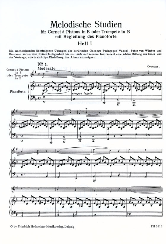 【Melodische Studien】für Trompete in B und Klavier , Heft 1