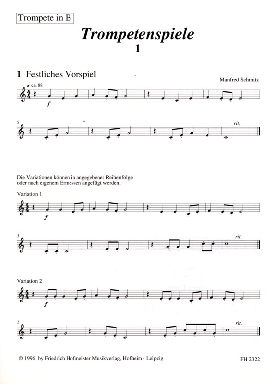 Trompeten Spiele【1】Erste Melodische Vortragsstücke für Trompete und Klavier