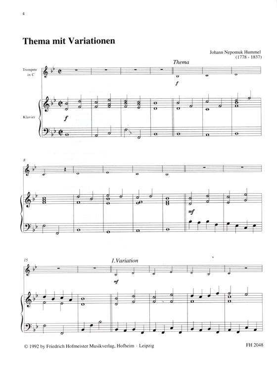Zum Üben Und Vorspielen【1】Trompete und Klavier