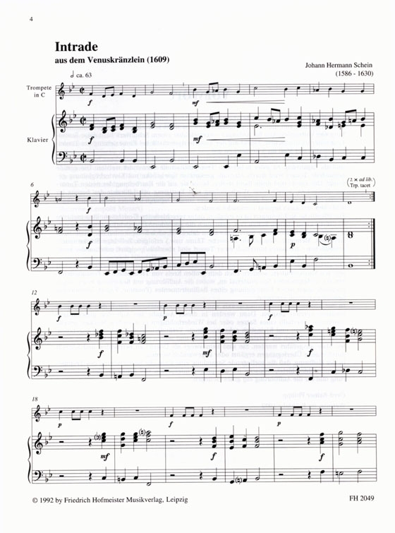 Zum Üben Und Vorspielen【2】Trompete und Klavier