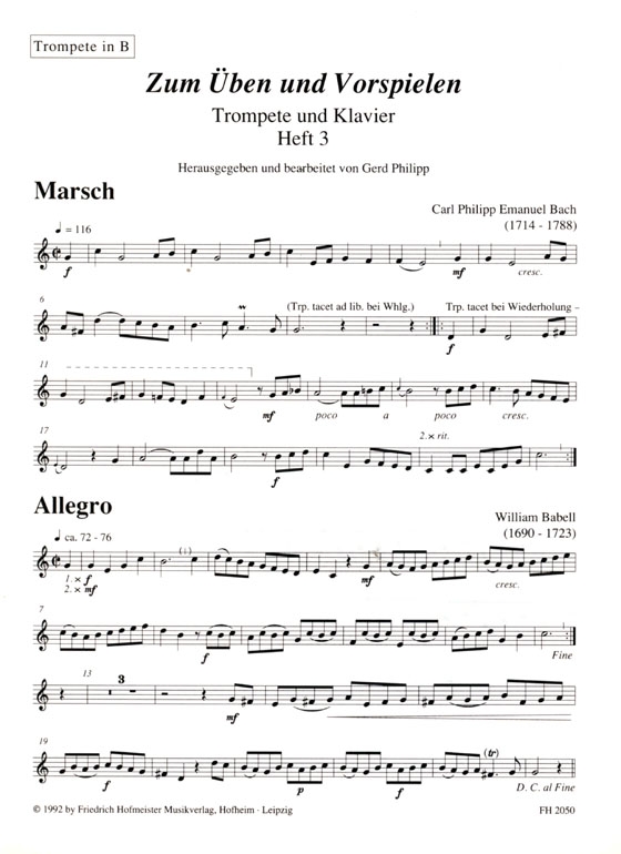 Zum Üben Und Vorspielen【3】Trompete und Klavier