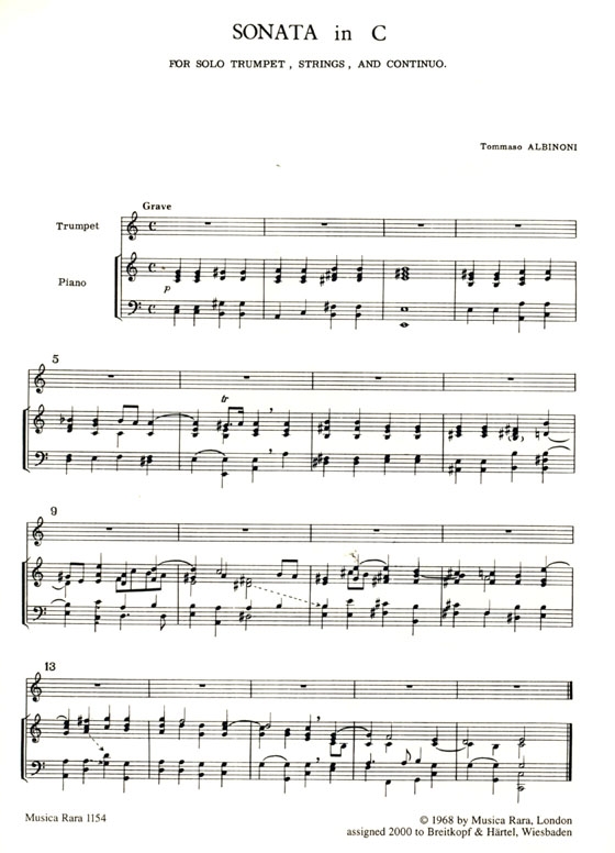 Tommaso Albinoni【Sonata in C】for Trumpet, Strings and Basso continuo
