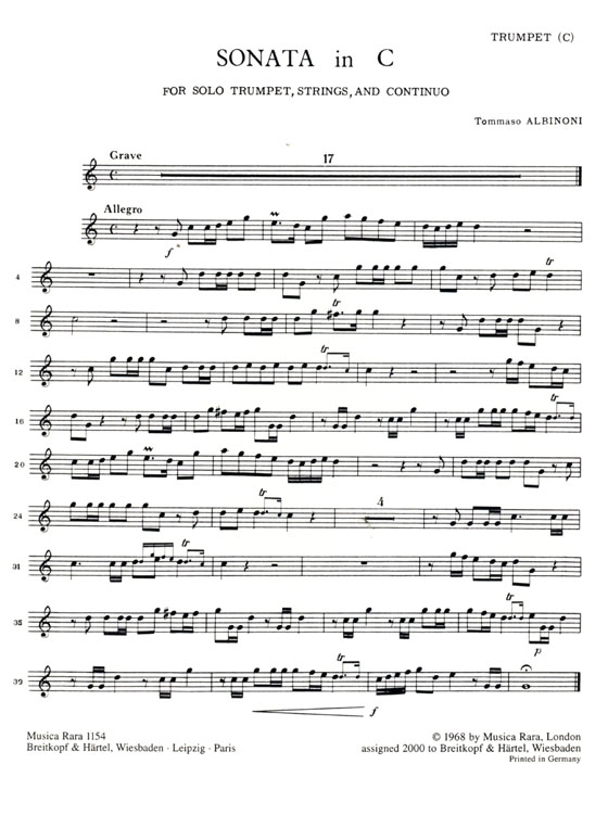 Tommaso Albinoni【Sonata in C】for Trumpet, Strings and Basso continuo