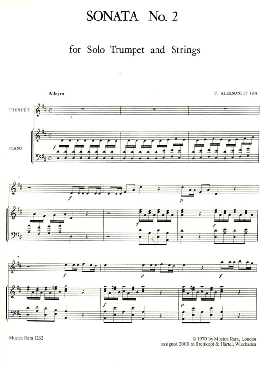 Tomaso Albinoni【Sonata No.  2 in D】for Trumpet, Strings and Basso Continuo