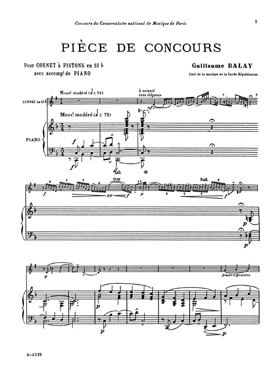 Balay【Pièce De Concours】for Trumpet and Piano Balay【Pièce De Concours】for Trumpet and Piano