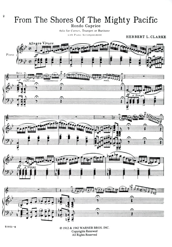 Herbert L. Clarke【From the Shores of the Mighty Pacific】Solo for Cornet, Trumpet or Baritone (Treble or Bass) with Piano Accompaniment