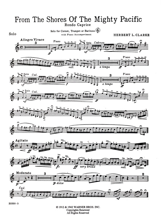 Herbert L. Clarke【From the Shores of the Mighty Pacific】Solo for Cornet, Trumpet or Baritone (Treble or Bass) with Piano Accompaniment