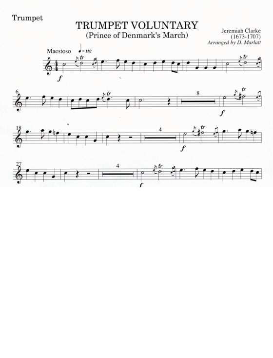 Jeremiah Clarke【Trumpet Voluntary】for Trumpet and Keyboard , Easy-Medium