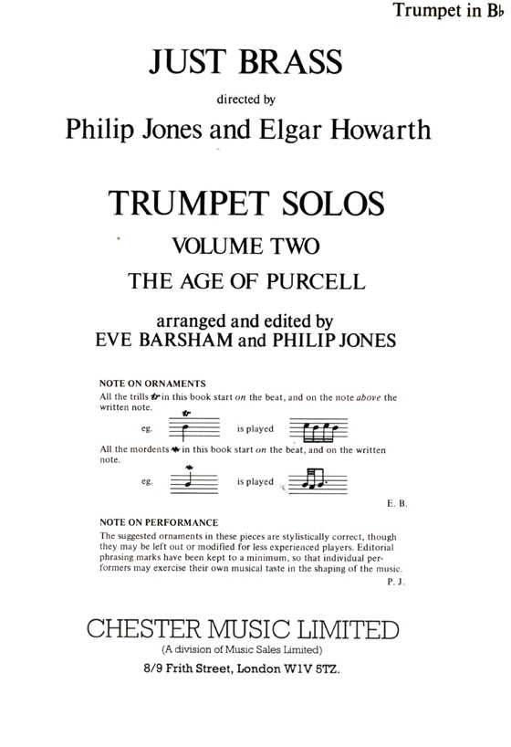 Just Brass: Trumpet Solos【Volume 2】The Age Of Purcell	