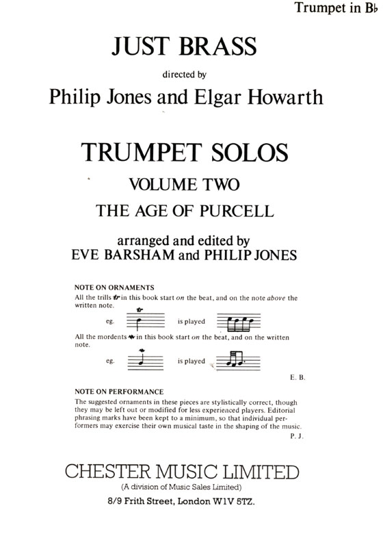 Just Brass: Trumpet Solos【Volume 2】The Age Of Purcell Just Brass: Trumpet Solos【Volume 2】The Age Of Purcell