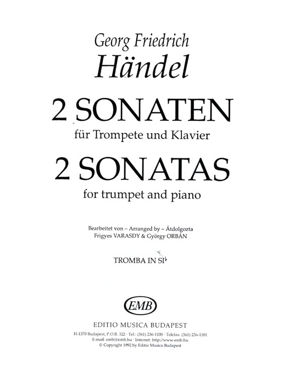 Händel【2 Sonaten】für Trompete und Klavier Händel【2 Sonaten】für Trompete und Klavier
