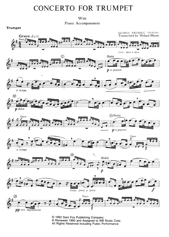 Handel【Concerto】for Trumpet with Piano Accompaniment Handel【Concerto】for Trumpet with Piano Accompaniment