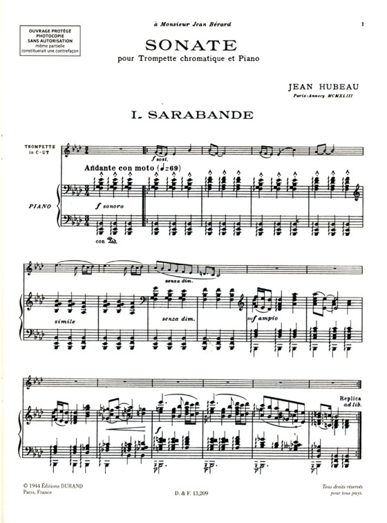 Jean Hubeau【Sonate】pour Trompette chromatique and Piano Jean Hubeau【Sonate】pour Trompette chromatique and Piano