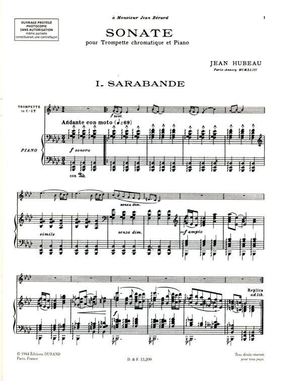 Jean Hubeau【Sonate】pour Trompette chromatique and Piano