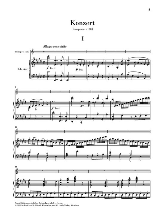 Hummel【Trompetenkonzert E-dur】Klavierauszug