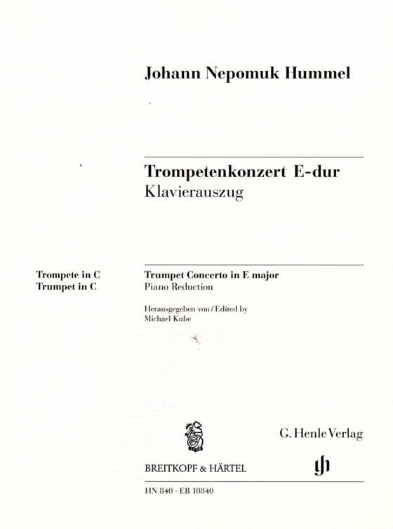 Hummel【Trompetenkonzert E-dur】Klavierauszug