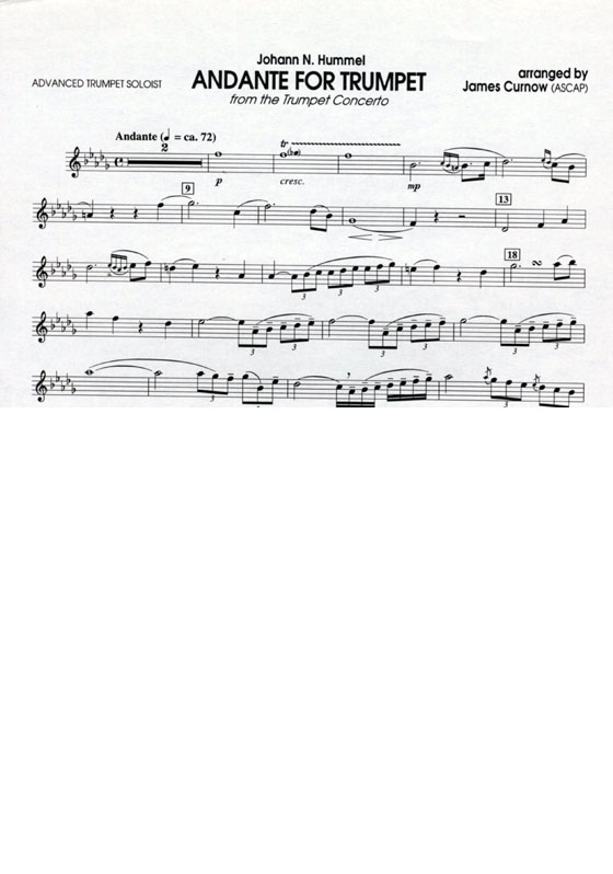 Johann N. Hummel【Andante for Trumpet Soloworks】with Piano Accompaniment , Grade 3 Johann N. Hummel【Andante for Trumpet Soloworks】with Piano Accompaniment , Grade 3