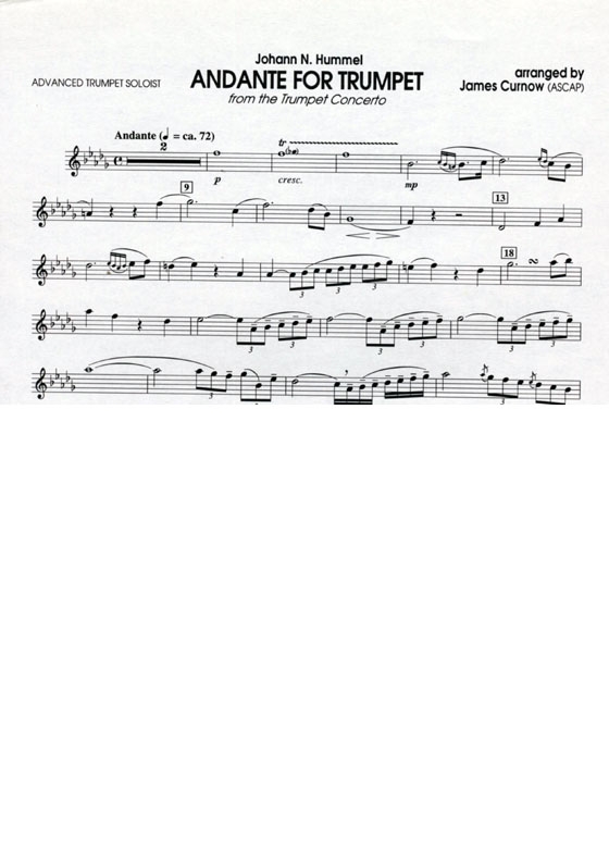 Johann N. Hummel【Andante for Trumpet Soloworks】with Piano Accompaniment , Grade 3