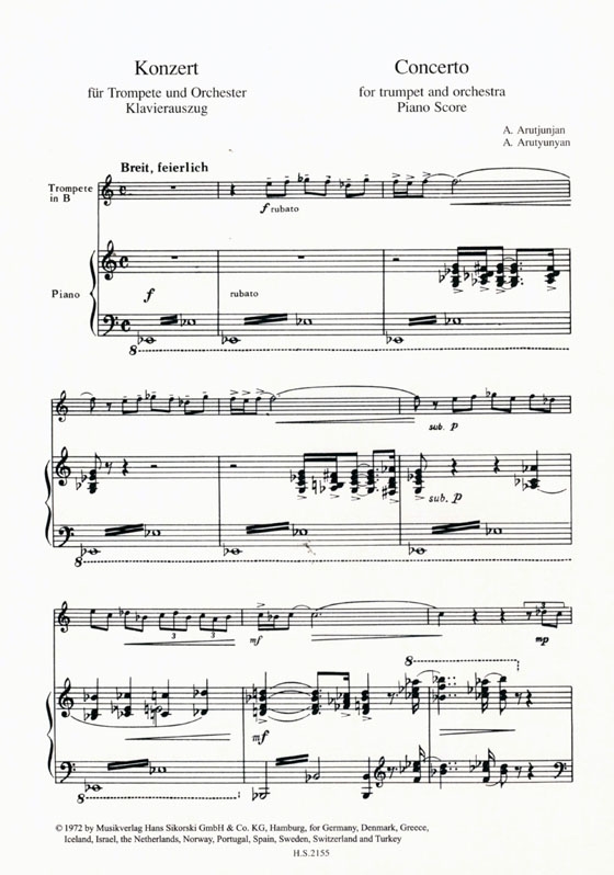 Alexander Arutjunjan(Arutyunyan)(Arutiunian)【Concerto】for Trumpet and Orchestra Piano Score Alexander Arutjunjan(Arutyunyan)(Arutiunian)【Concerto】for Trumpet and Orchestra Piano Score
